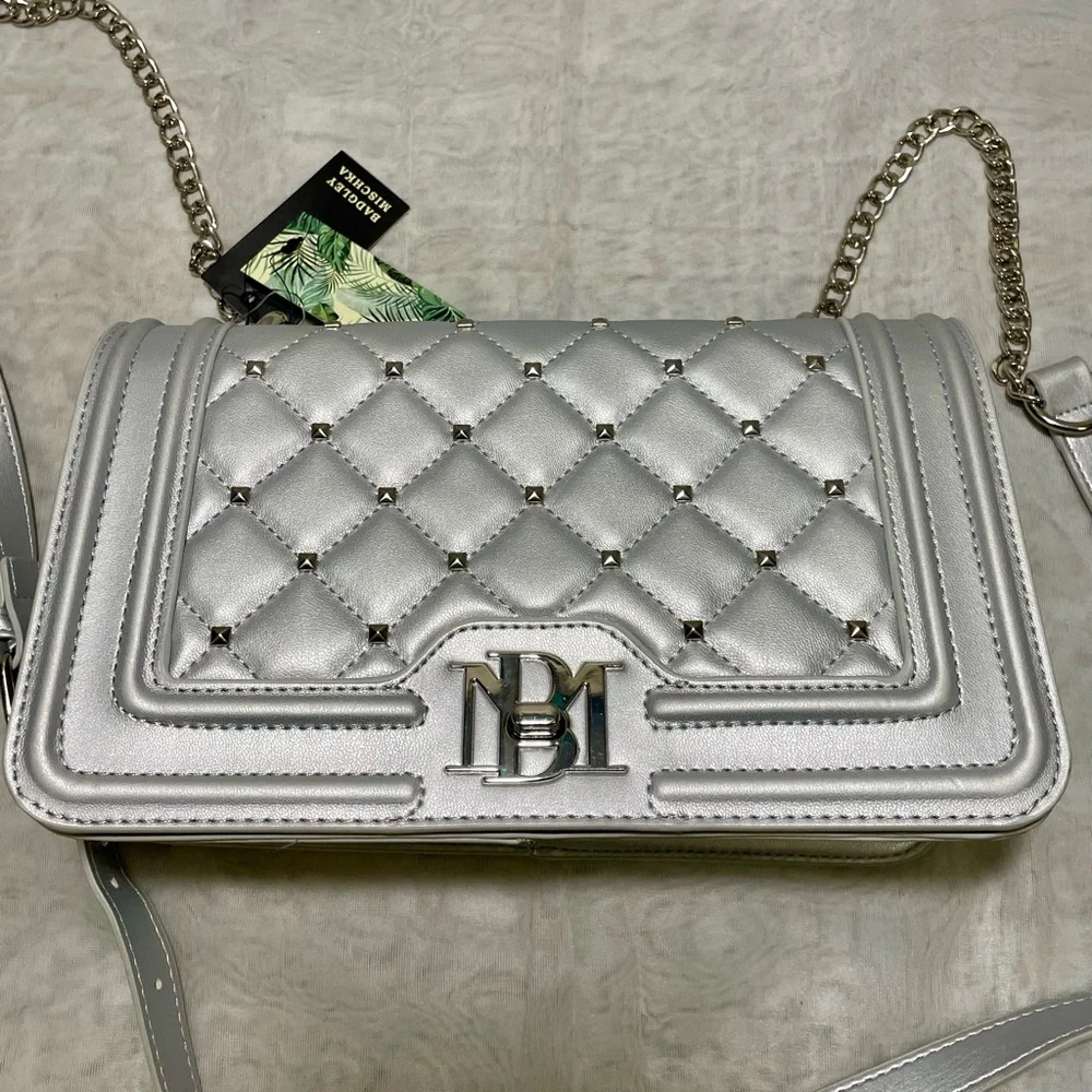 Badgley Mischka Metallic Silver Crossbody with Embellishments , NWT